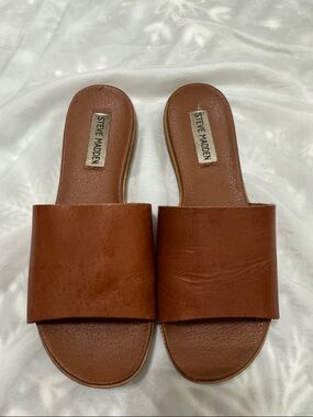 Steve Madden Tan Leather Slide Sandals